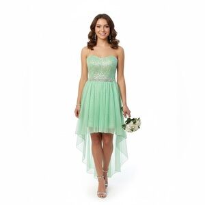 Jodi Kristopher Mint Sequin High Low Strapless Party Dress 7